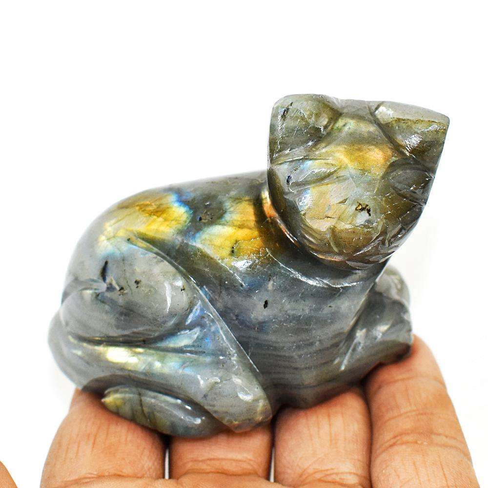 gemsmore:Craftsmen Labradorite Hand Carved Genuine Crystal Gemstone Carving Cat