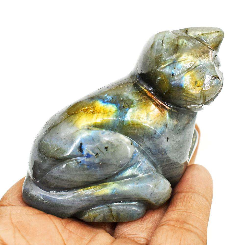 gemsmore:Craftsmen Labradorite Hand Carved Genuine Crystal Gemstone Carving Cat