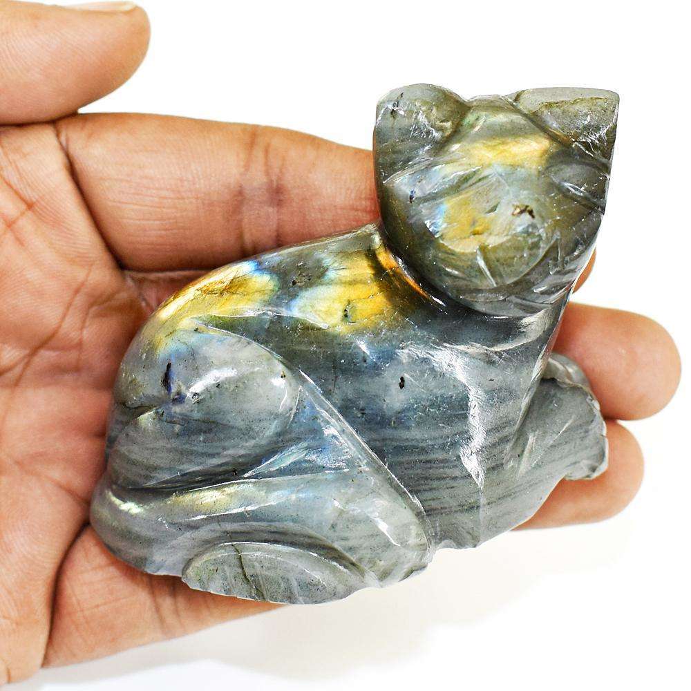 gemsmore:Craftsmen Labradorite Hand Carved Genuine Crystal Gemstone Carving Cat