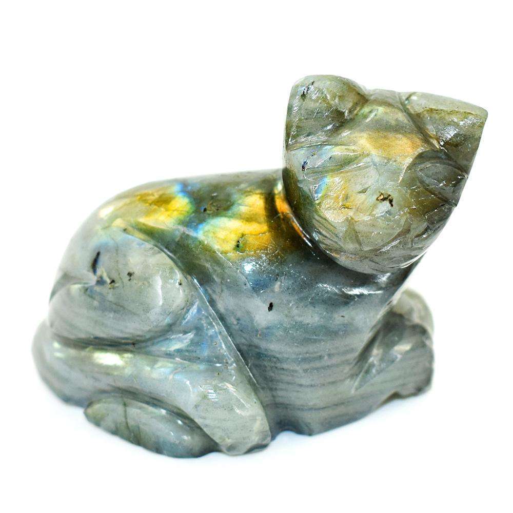 gemsmore:Craftsmen Labradorite Hand Carved Genuine Crystal Gemstone Carving Cat