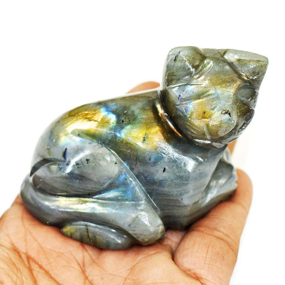 gemsmore:Craftsmen Labradorite Hand Carved Genuine Crystal Gemstone Carving Cat