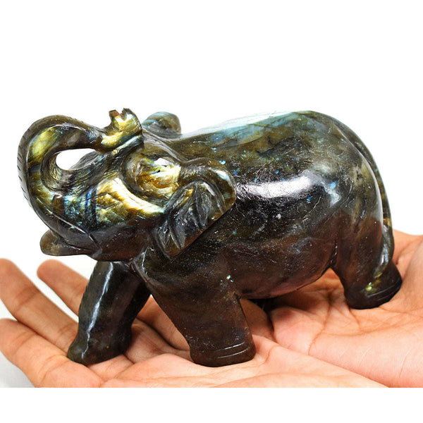 gemsmore:Craftsmen Labradorite  Hand Carved Genuine Crystal Gemstone Carving Elephant