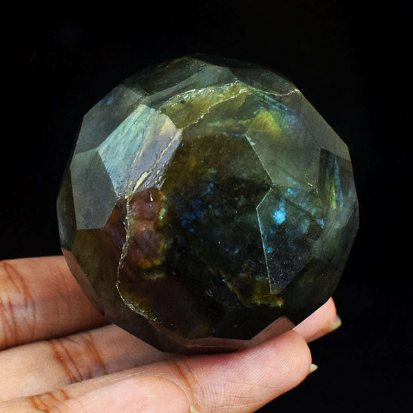 gemsmore:Craftsmen Labradorite Hand Carved Genuine Crystal Gemstone Carving Faceted Ball