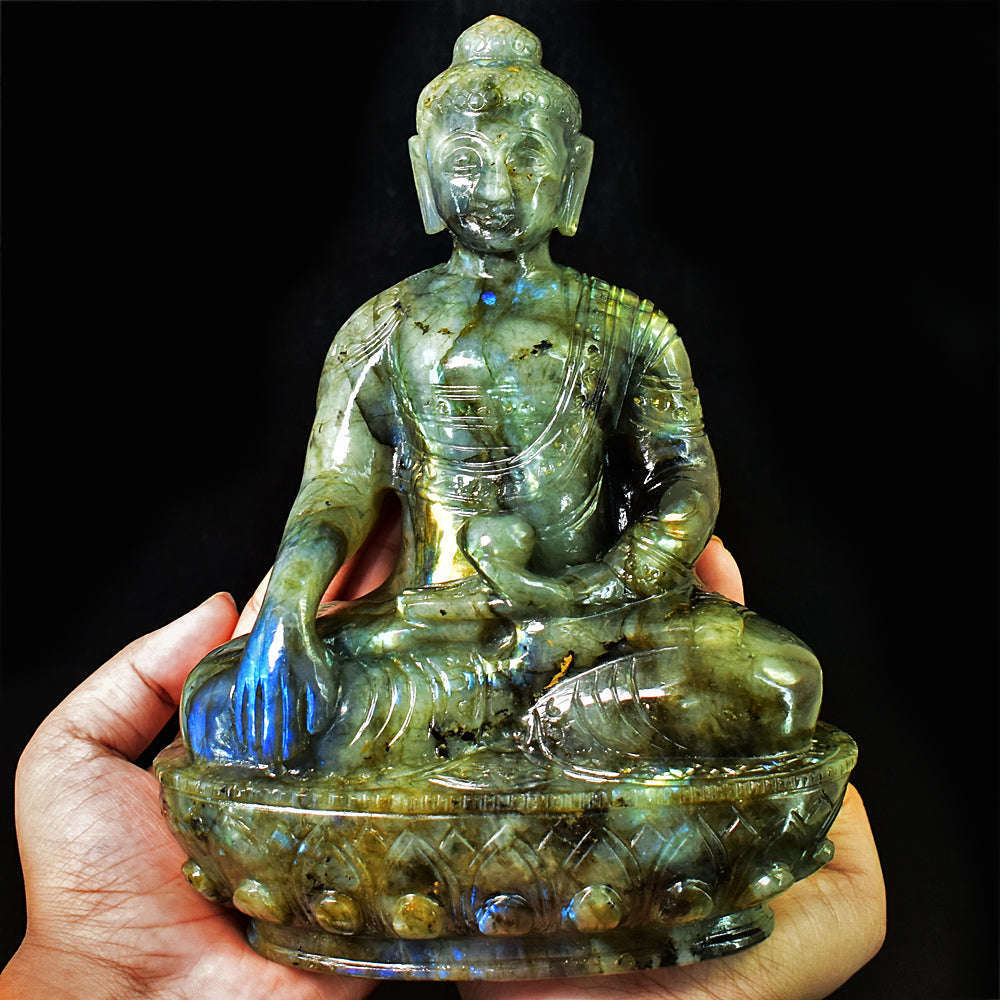 gemsmore:Craftsmen Labradorite Hand Carved Genuine Crystal Gemstone Carving Huge Lord Buddha