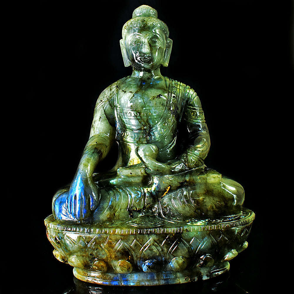 gemsmore:Craftsmen Labradorite Hand Carved Genuine Crystal Gemstone Carving Huge Lord Buddha