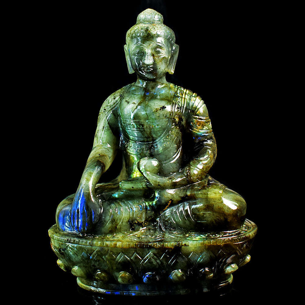 gemsmore:Craftsmen Labradorite Hand Carved Genuine Crystal Gemstone Carving Huge Lord Buddha