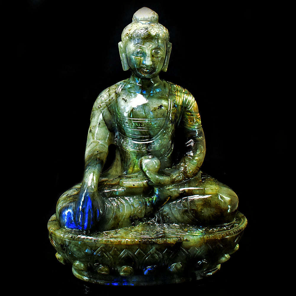 gemsmore:Craftsmen Labradorite Hand Carved Genuine Crystal Gemstone Carving Huge Lord Buddha