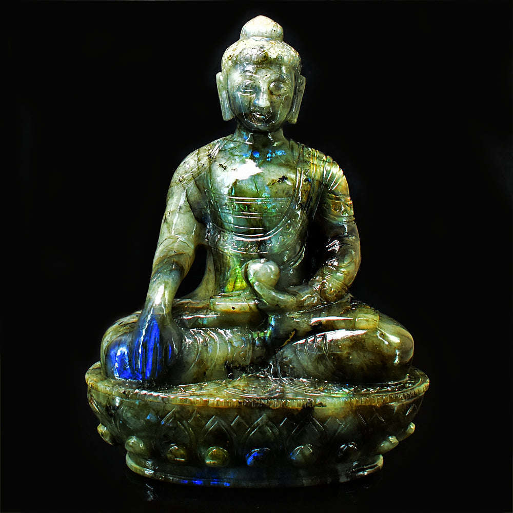 gemsmore:Craftsmen Labradorite Hand Carved Genuine Crystal Gemstone Carving Huge Lord Buddha