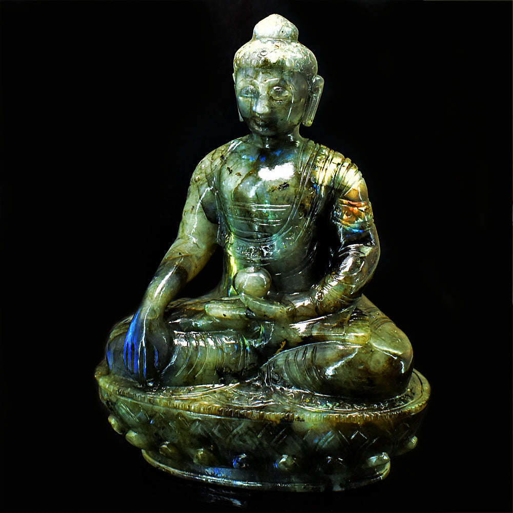 gemsmore:Craftsmen Labradorite Hand Carved Genuine Crystal Gemstone Carving Huge Lord Buddha