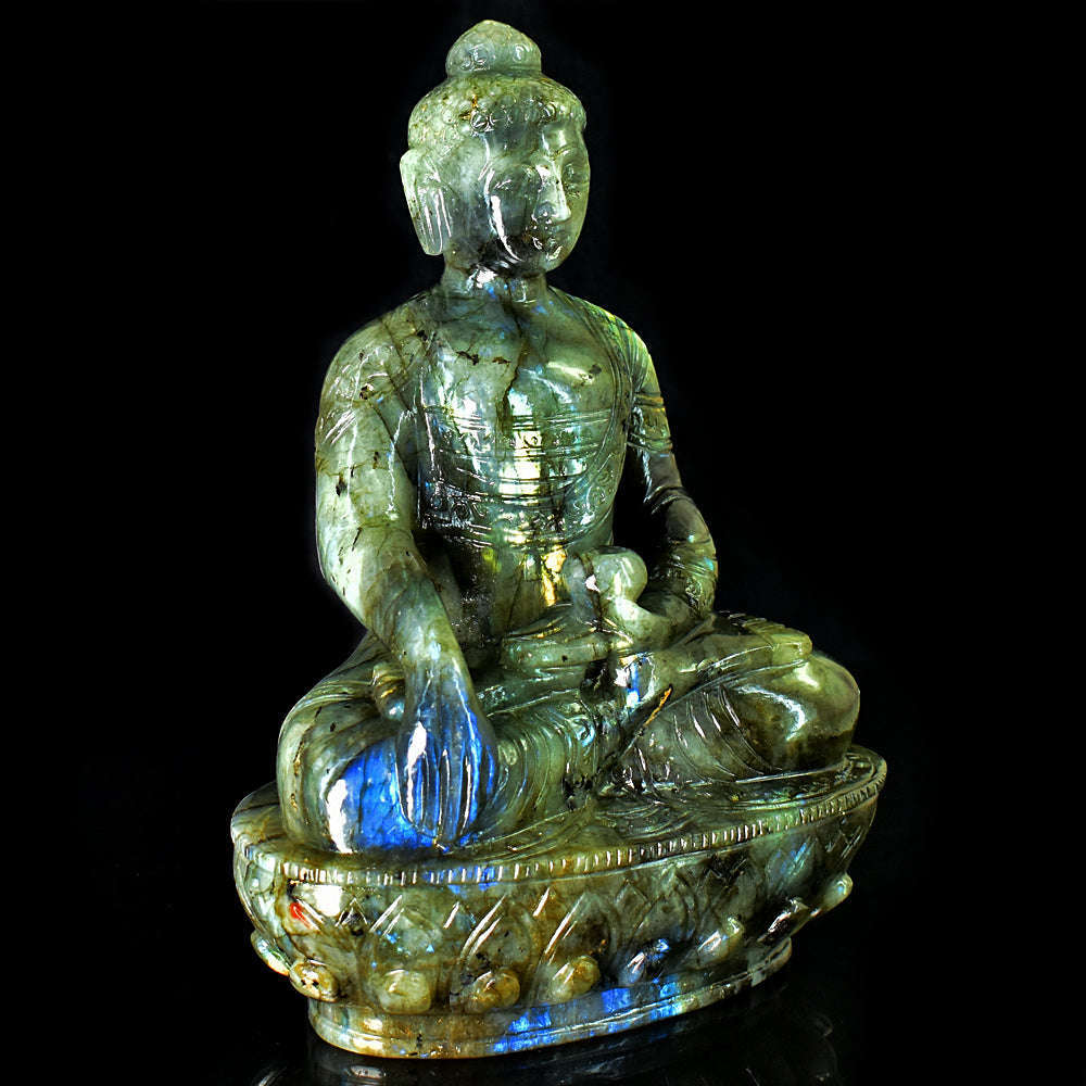 gemsmore:Craftsmen Labradorite Hand Carved Genuine Crystal Gemstone Carving Huge Lord Buddha