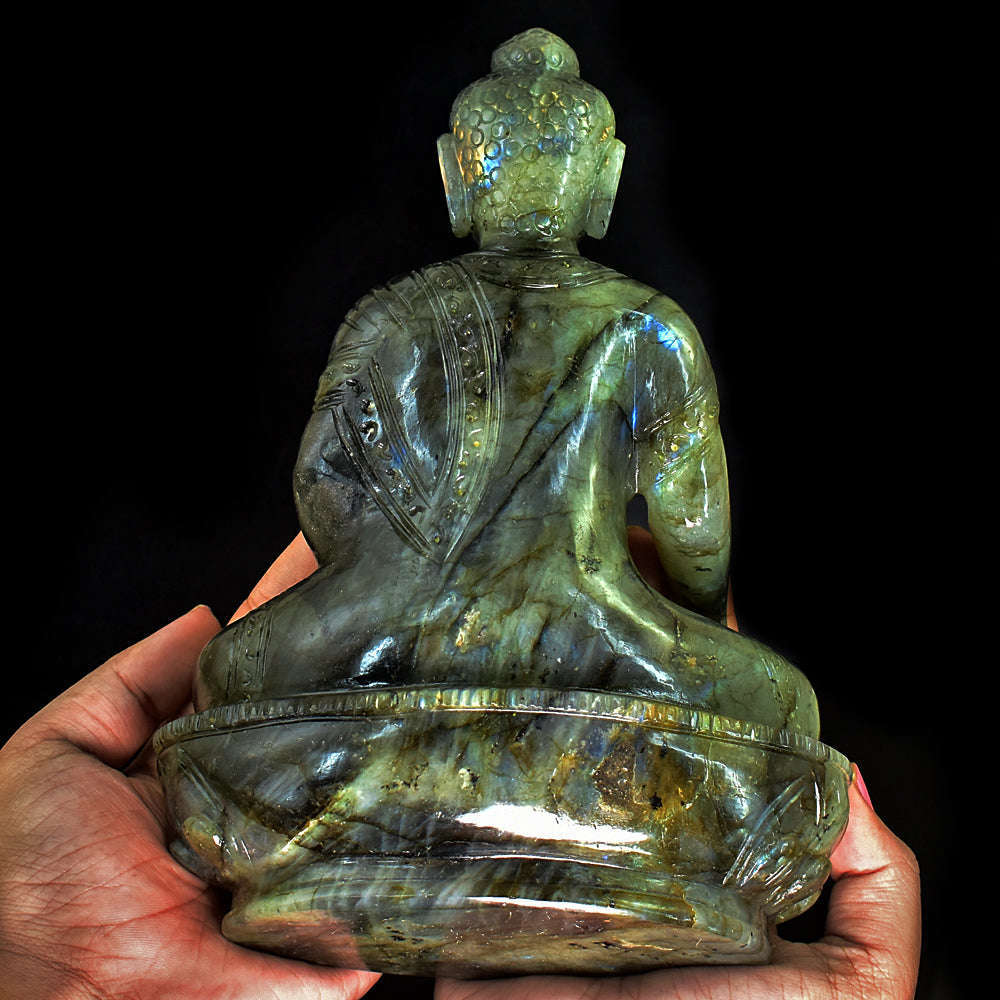 gemsmore:Craftsmen Labradorite Hand Carved Genuine Crystal Gemstone Carving Huge Lord Buddha