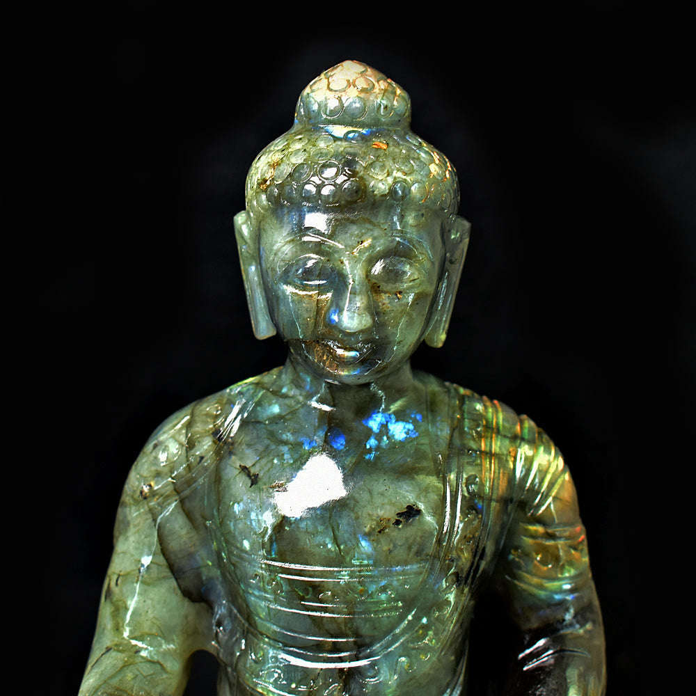 gemsmore:Craftsmen Labradorite Hand Carved Genuine Crystal Gemstone Carving Huge Lord Buddha