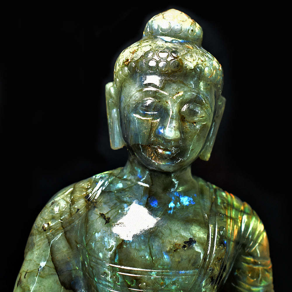 gemsmore:Craftsmen Labradorite Hand Carved Genuine Crystal Gemstone Carving Huge Lord Buddha