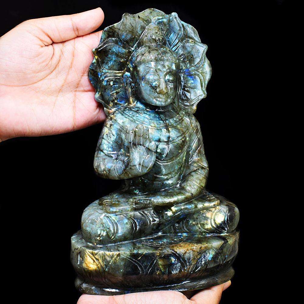 gemsmore:Craftsmen Labradorite Hand Carved Genuine Crystal Gemstone Carving Huge Lord Buddha