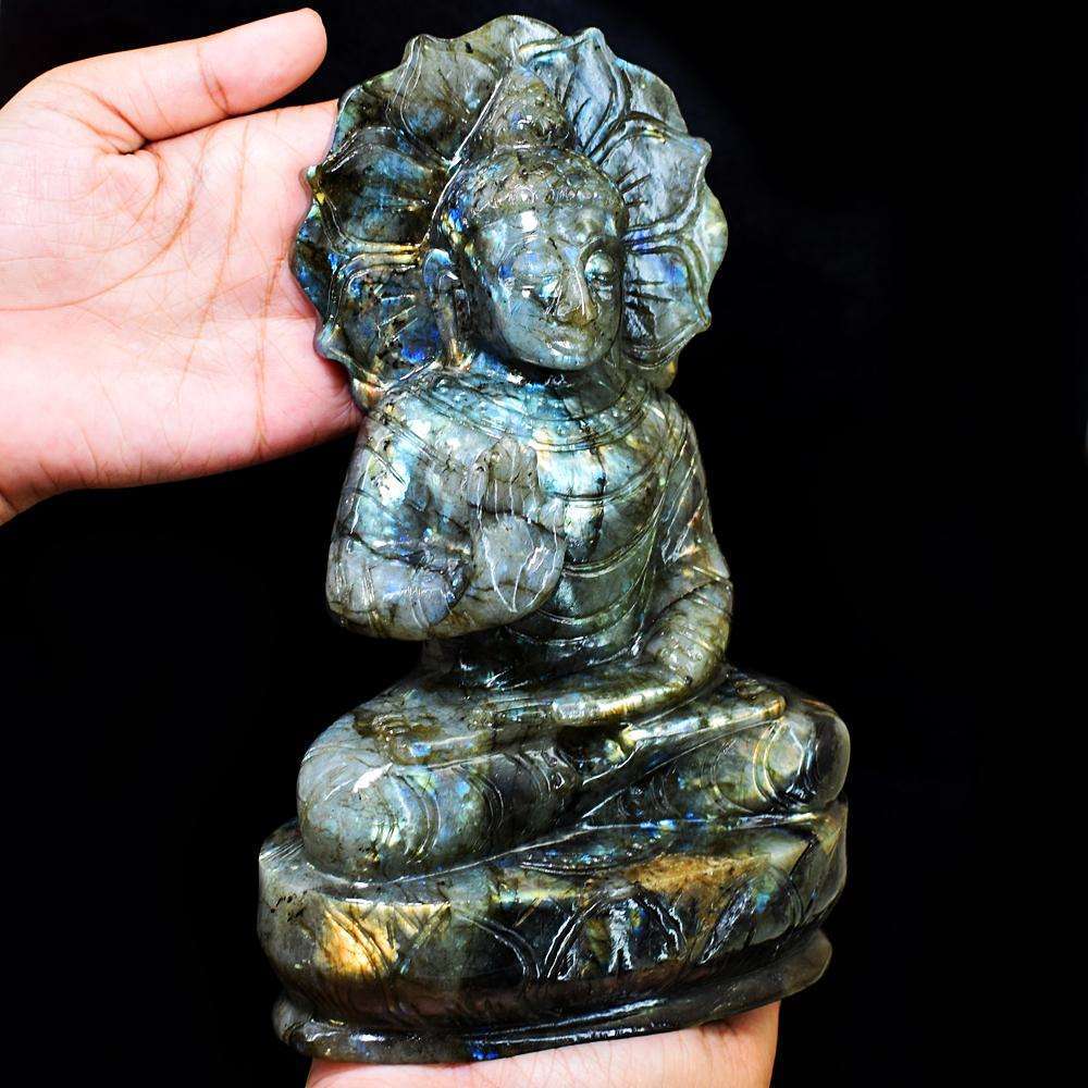 gemsmore:Craftsmen Labradorite Hand Carved Genuine Crystal Gemstone Carving Huge Lord Buddha