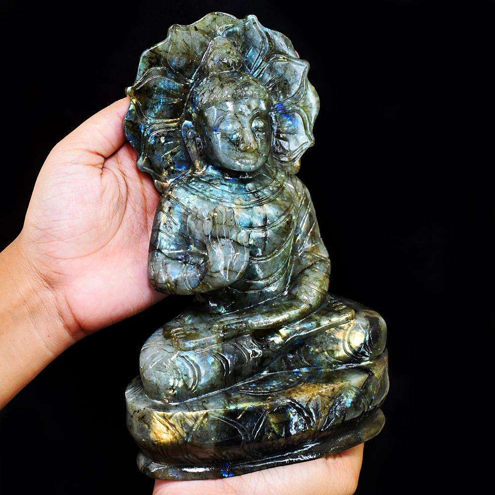 gemsmore:Craftsmen Labradorite Hand Carved Genuine Crystal Gemstone Carving Huge Lord Buddha