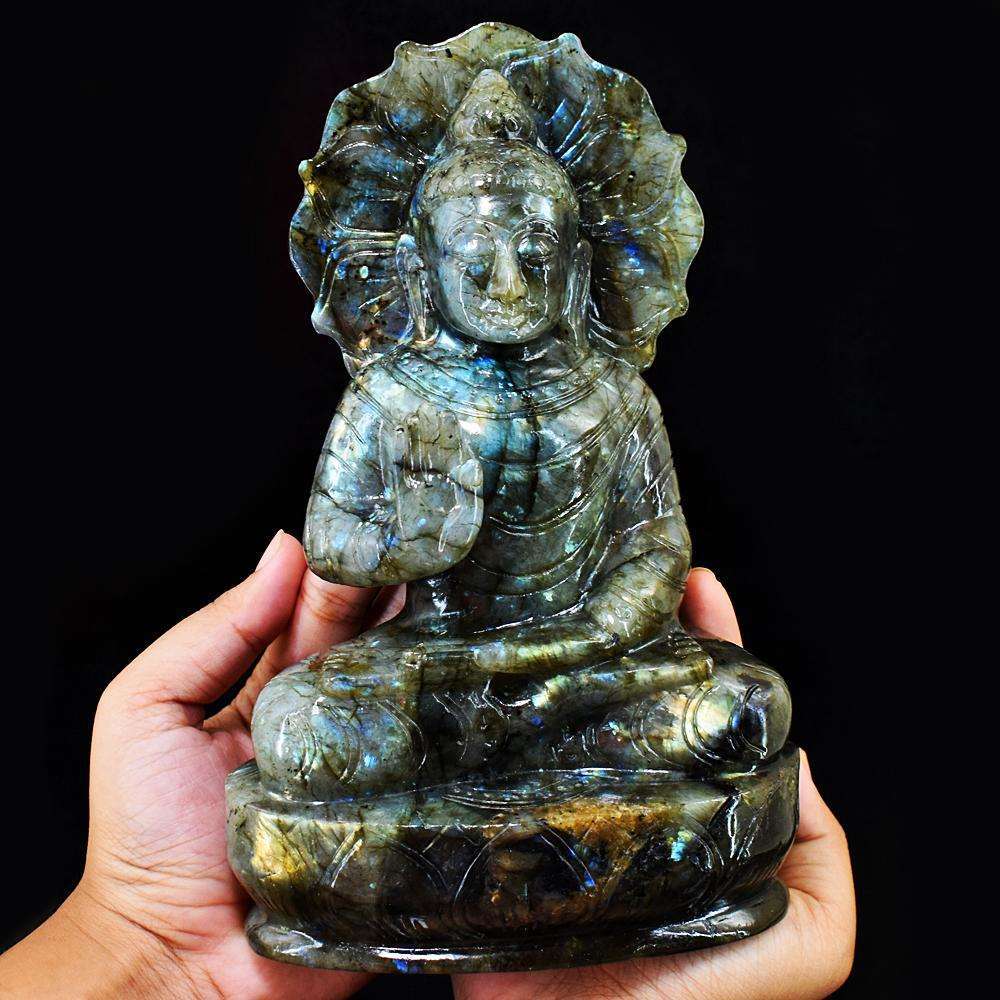 gemsmore:Craftsmen Labradorite Hand Carved Genuine Crystal Gemstone Carving Huge Lord Buddha