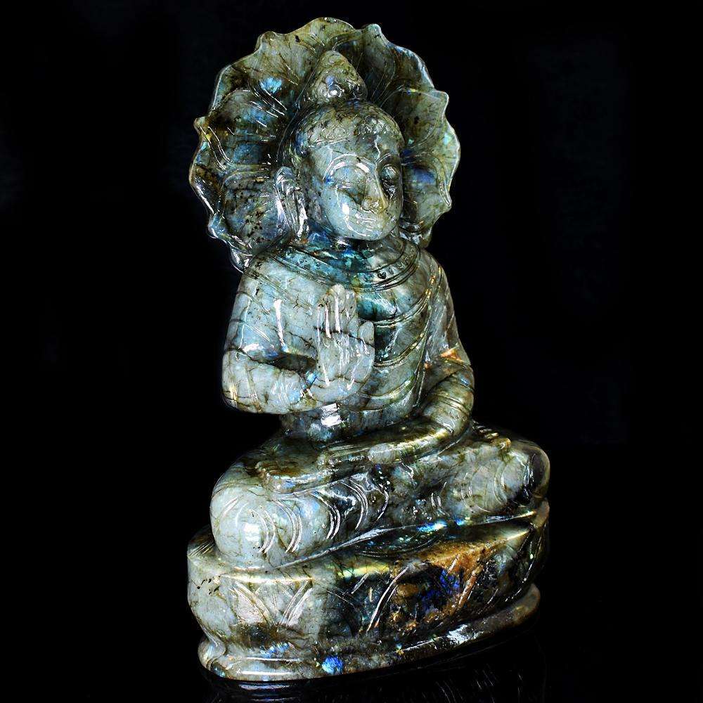 gemsmore:Craftsmen Labradorite Hand Carved Genuine Crystal Gemstone Carving Huge Lord Buddha