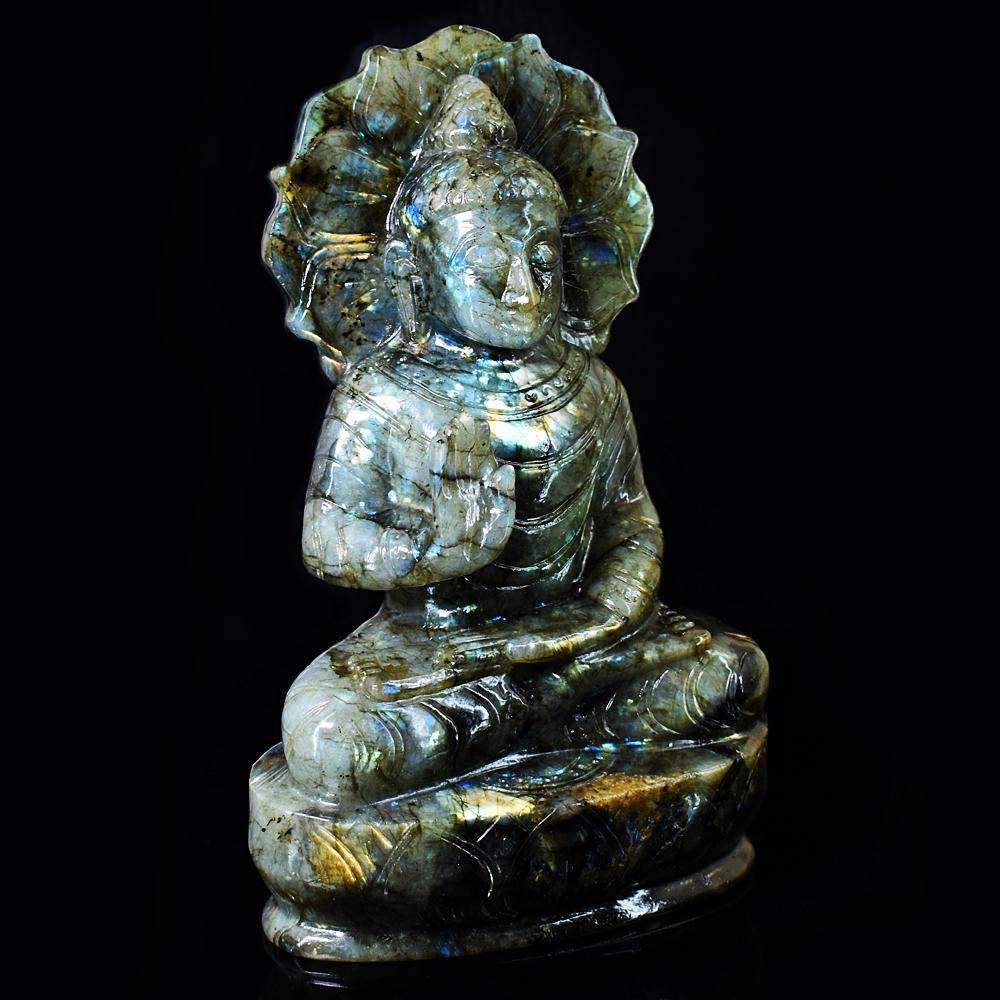 gemsmore:Craftsmen Labradorite Hand Carved Genuine Crystal Gemstone Carving Huge Lord Buddha