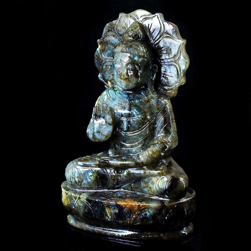 gemsmore:Craftsmen Labradorite Hand Carved Genuine Crystal Gemstone Carving Huge Lord Buddha