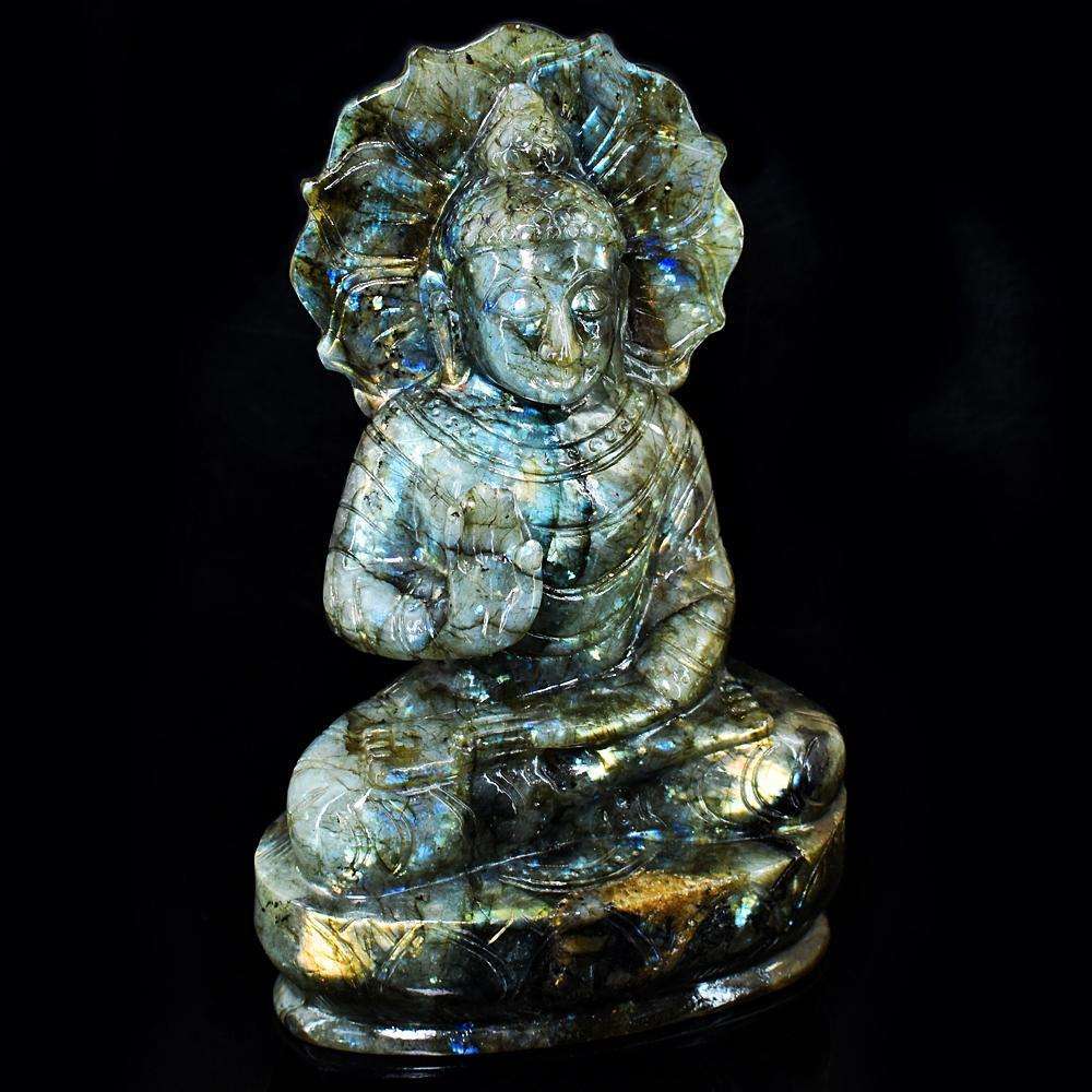 gemsmore:Craftsmen Labradorite Hand Carved Genuine Crystal Gemstone Carving Huge Lord Buddha