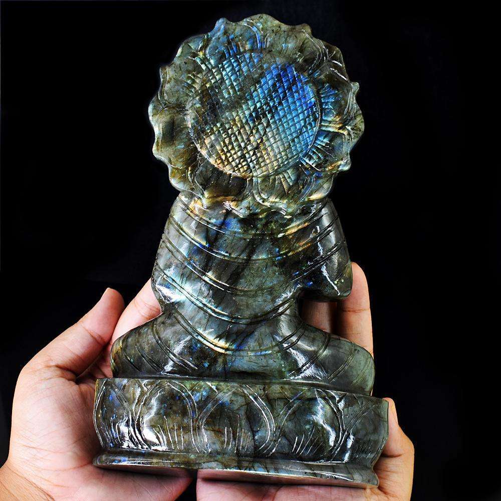 gemsmore:Craftsmen Labradorite Hand Carved Genuine Crystal Gemstone Carving Huge Lord Buddha