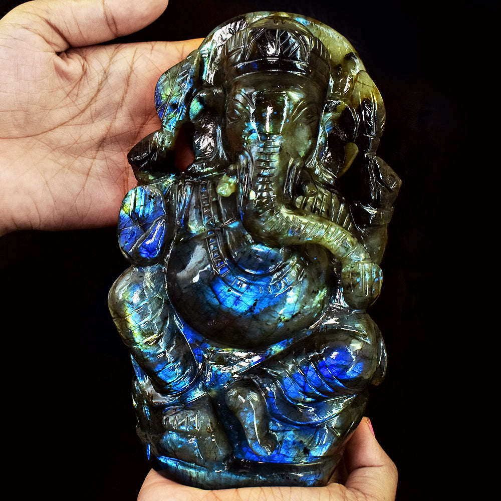 gemsmore:Craftsmen Labradorite Hand Carved Genuine Crystal Gemstone Carving Huge Lord Ganesha