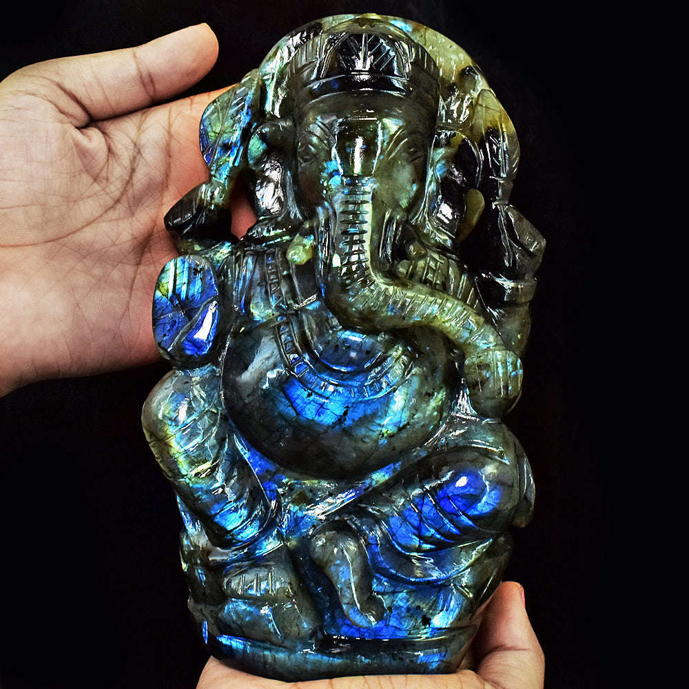 gemsmore:Craftsmen Labradorite Hand Carved Genuine Crystal Gemstone Carving Huge Lord Ganesha