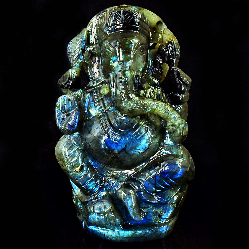 gemsmore:Craftsmen Labradorite Hand Carved Genuine Crystal Gemstone Carving Huge Lord Ganesha