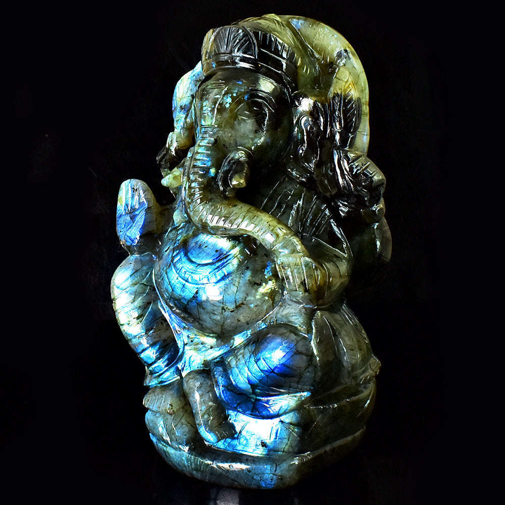 gemsmore:Craftsmen Labradorite Hand Carved Genuine Crystal Gemstone Carving Huge Lord Ganesha