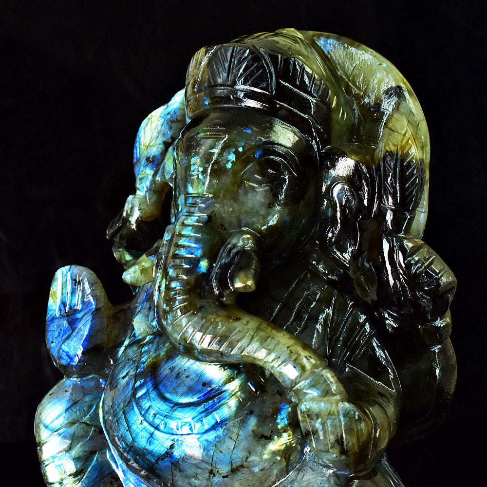gemsmore:Craftsmen Labradorite Hand Carved Genuine Crystal Gemstone Carving Huge Lord Ganesha