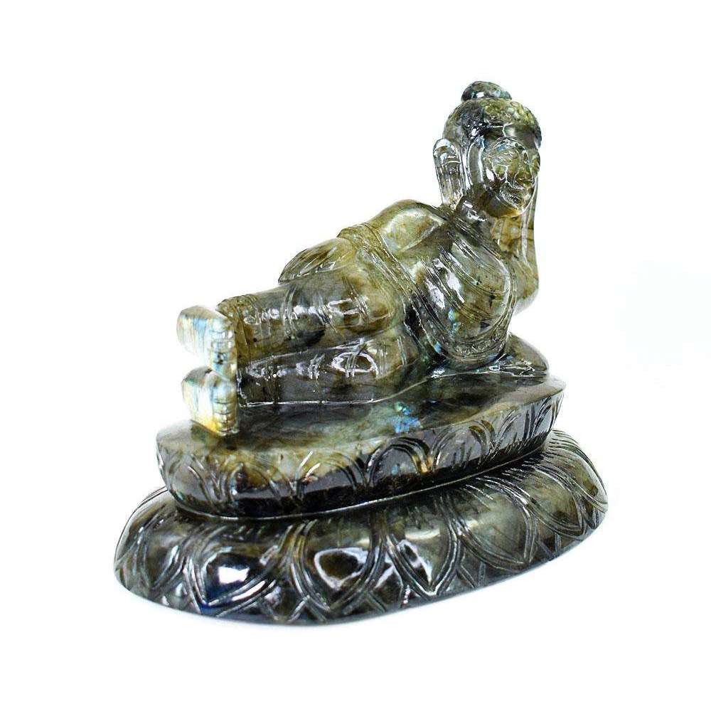 gemsmore:Craftsmen  Labradorite Hand Carved Genuine Crystal Gemstone Carving Huge Sleeping Lord Buddha