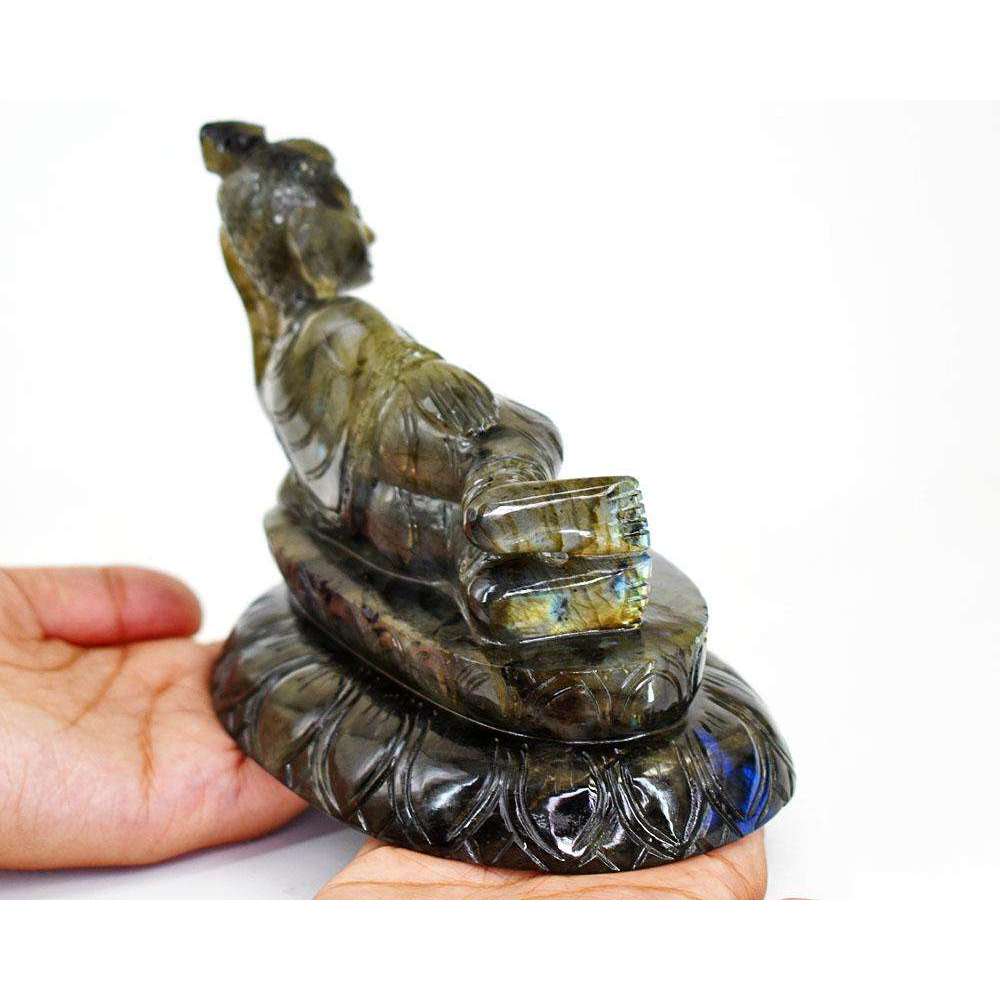 gemsmore:Craftsmen  Labradorite Hand Carved Genuine Crystal Gemstone Carving Huge Sleeping Lord Buddha