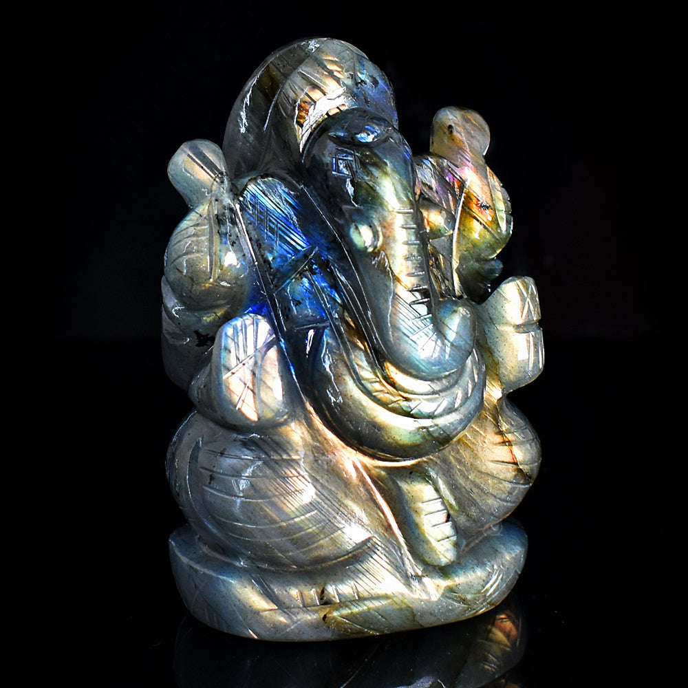 gemsmore:Craftsmen Labradorite  Hand Carved Genuine Crystal Gemstone Carving Lord Ganesha