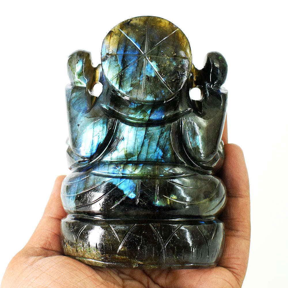 gemsmore:Craftsmen Labradorite Hand Carved Genuine Crystal Gemstone Carving Lord Ganesha