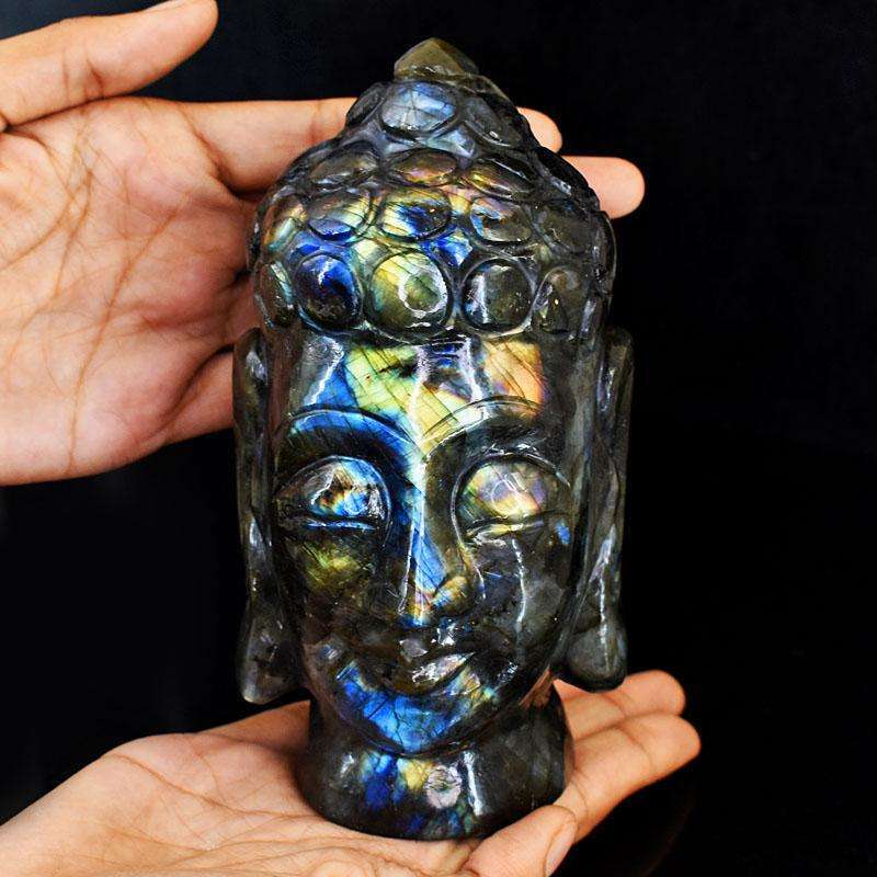 gemsmore:Craftsmen Labradorite Hand Carved Genuine Crystal Gemstone Carving Massive Buddha Head