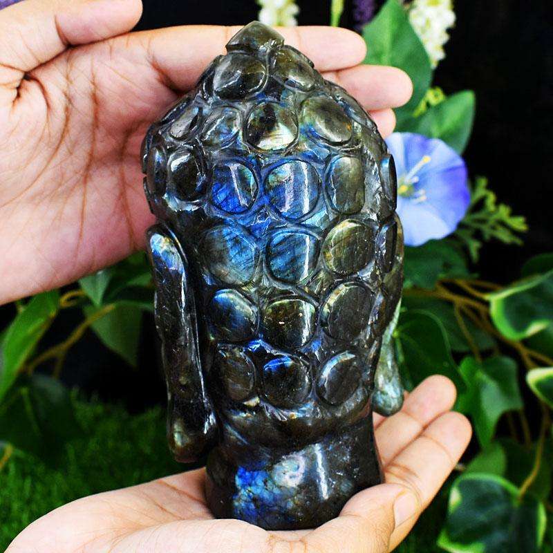 gemsmore:Craftsmen Labradorite Hand Carved Genuine Crystal Gemstone Carving Massive Buddha Head