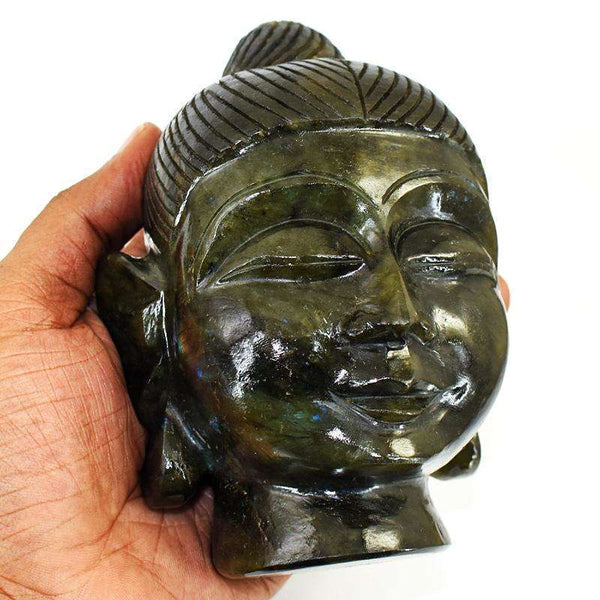 gemsmore:Craftsmen Labradorite Hand Carved Genuine Crystal Gemstone Carving Massive Buddha Head