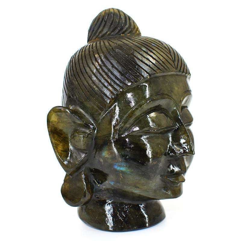 gemsmore:Craftsmen Labradorite Hand Carved Genuine Crystal Gemstone Carving Massive Buddha Head