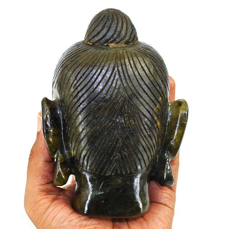 gemsmore:Craftsmen Labradorite Hand Carved Genuine Crystal Gemstone Carving Massive Buddha Head