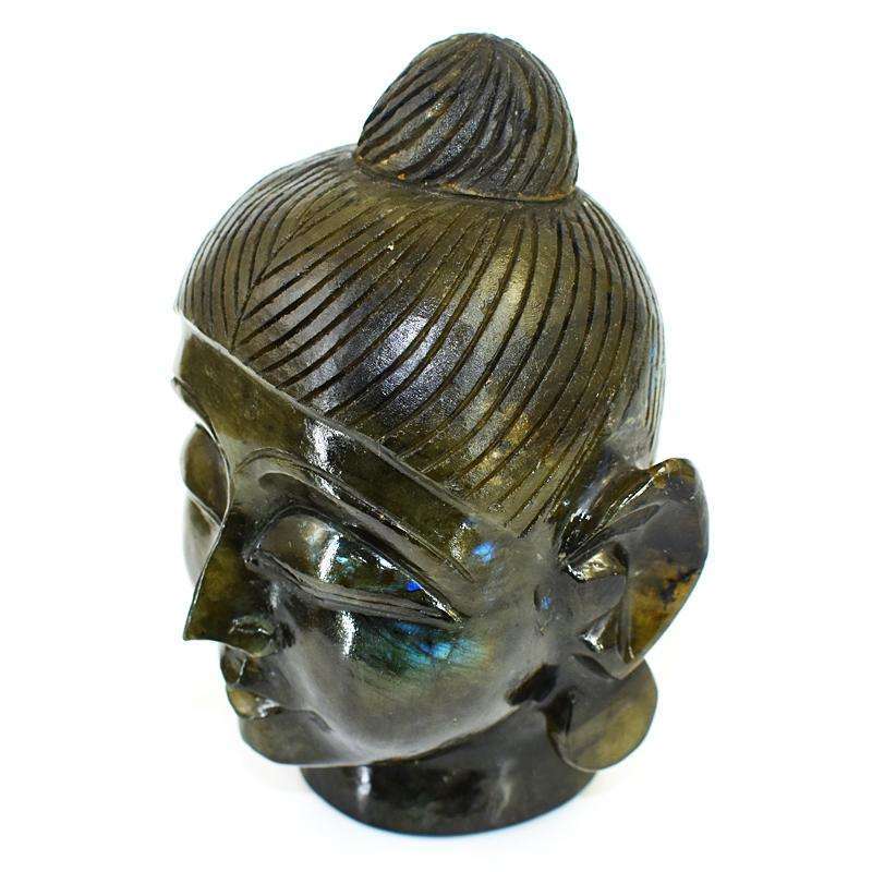 gemsmore:Craftsmen Labradorite Hand Carved Genuine Crystal Gemstone Carving Massive Buddha Head