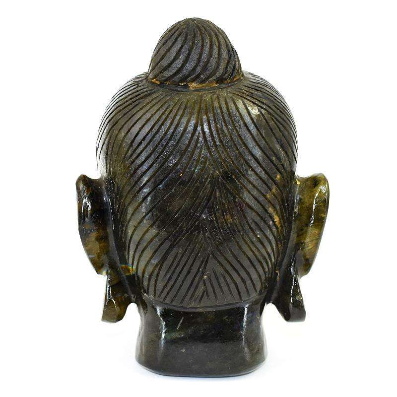 gemsmore:Craftsmen Labradorite Hand Carved Genuine Crystal Gemstone Carving Massive Buddha Head