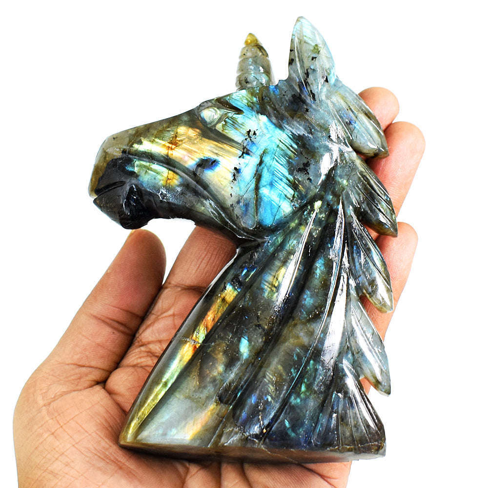 gemsmore:Craftsmen Labradorite Hand Carved Genuine Crystal Gemstone Carving Unicorn Head