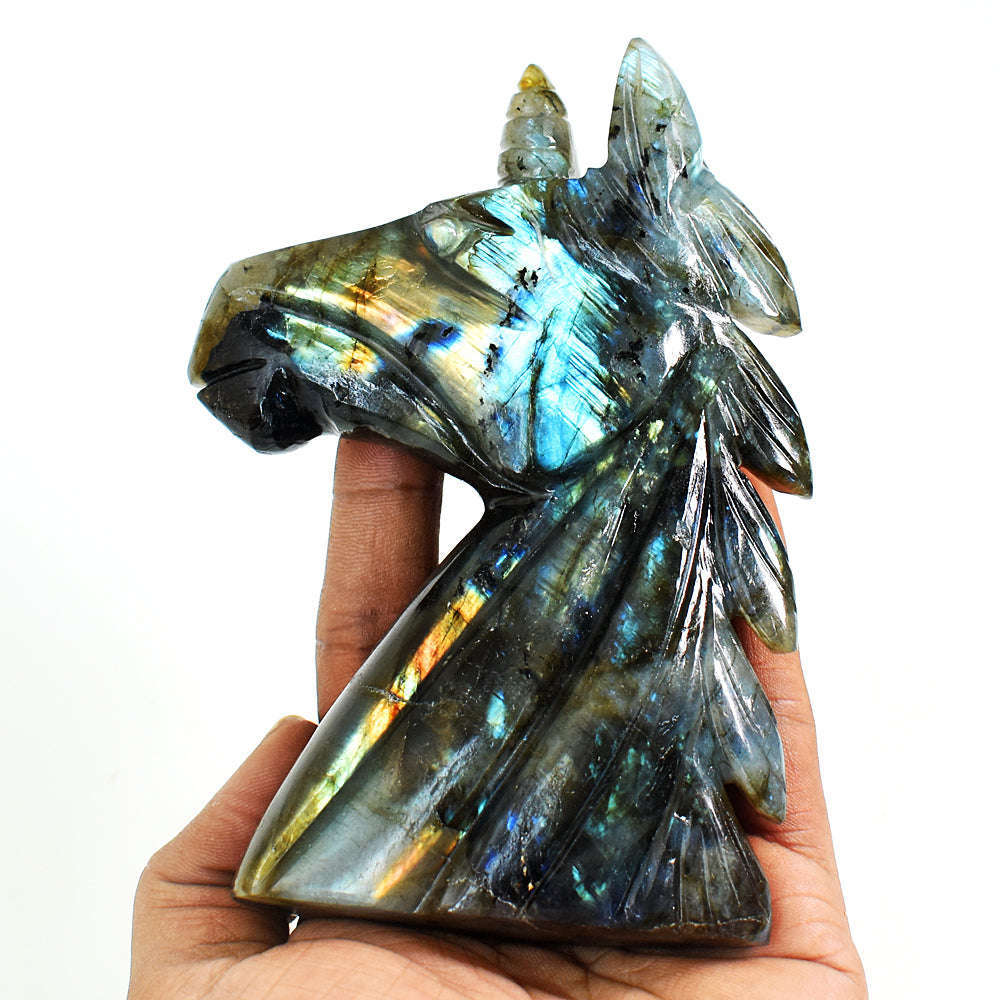 gemsmore:Craftsmen Labradorite Hand Carved Genuine Crystal Gemstone Carving Unicorn Head