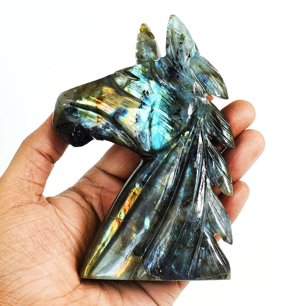 gemsmore:Craftsmen Labradorite Hand Carved Genuine Crystal Gemstone Carving Unicorn Head