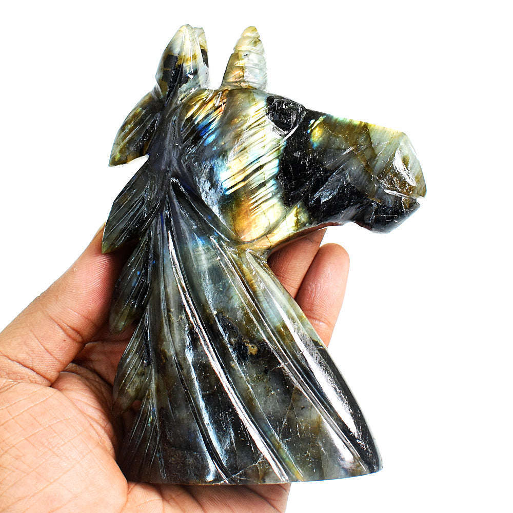 gemsmore:Craftsmen Labradorite Hand Carved Genuine Crystal Gemstone Carving Unicorn Head