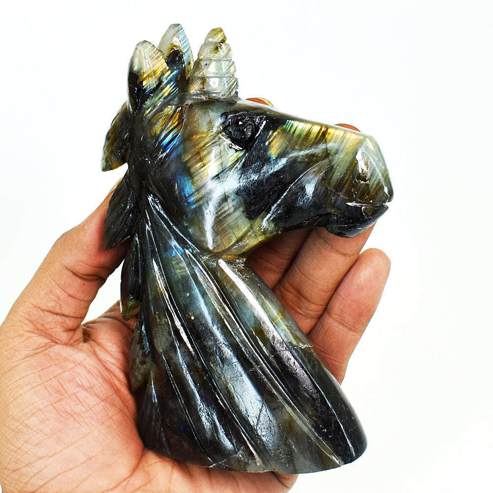 gemsmore:Craftsmen Labradorite Hand Carved Genuine Crystal Gemstone Carving Unicorn Head