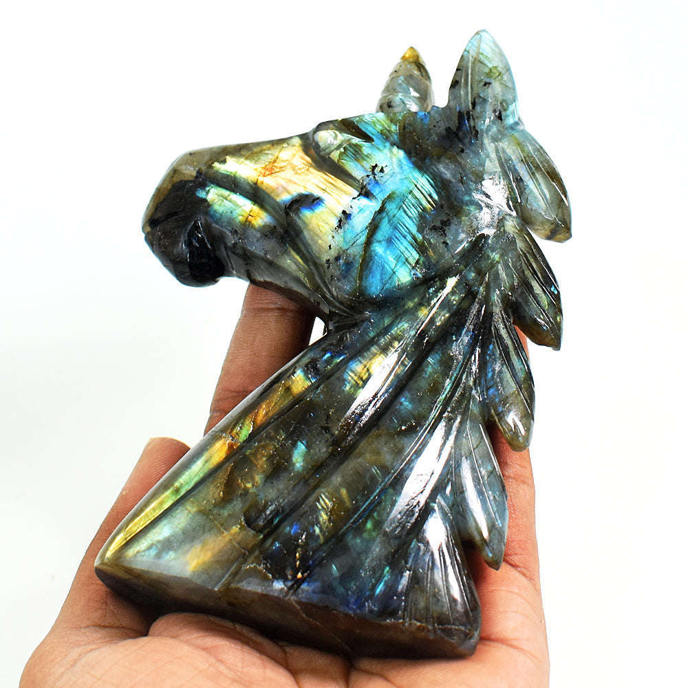 gemsmore:Craftsmen Labradorite Hand Carved Genuine Crystal Gemstone Carving Unicorn Head