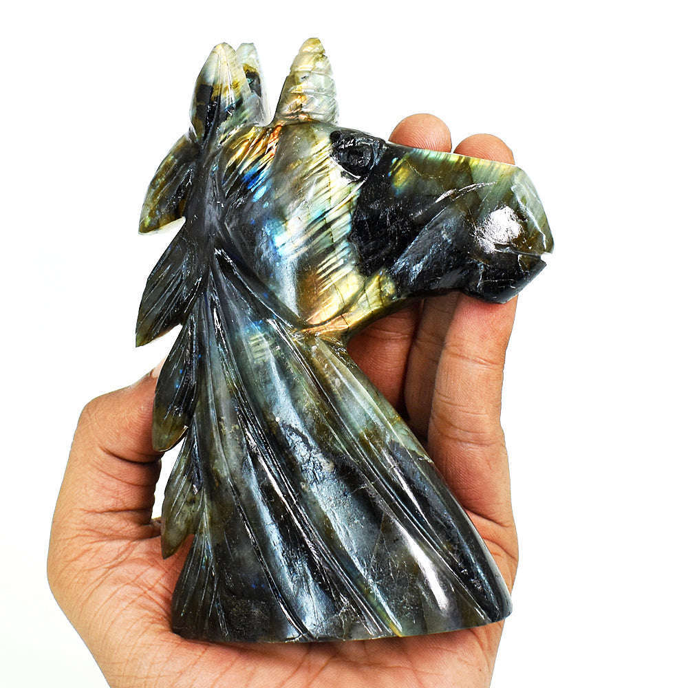 gemsmore:Craftsmen Labradorite Hand Carved Genuine Crystal Gemstone Carving Unicorn Head