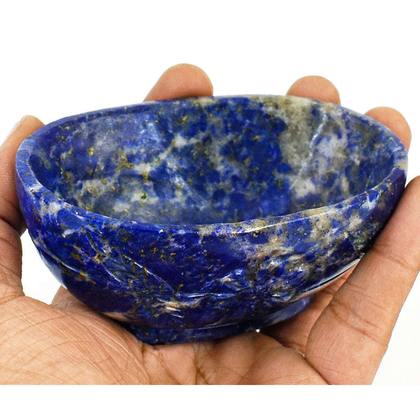 gemsmore:Craftsmen Lapis Lazuli  Hand Carved Genuine Crystal Gemstone Carving Bowl